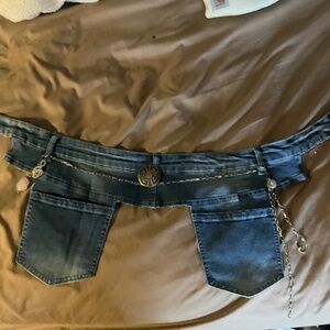 Handcrafted Denim  Double Pocket Belt 46 inches button to button hole